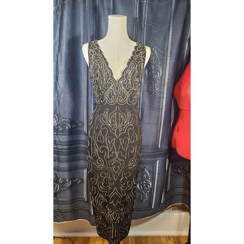 Black‎ and Gold Asos Embroidered Beaded Dress with cutouts size 4
